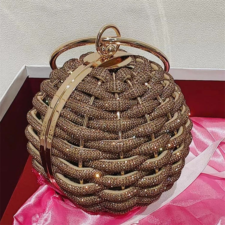 Rhinestone Woven Ball Clutch – Elegant Evening & Party Handbag for Women