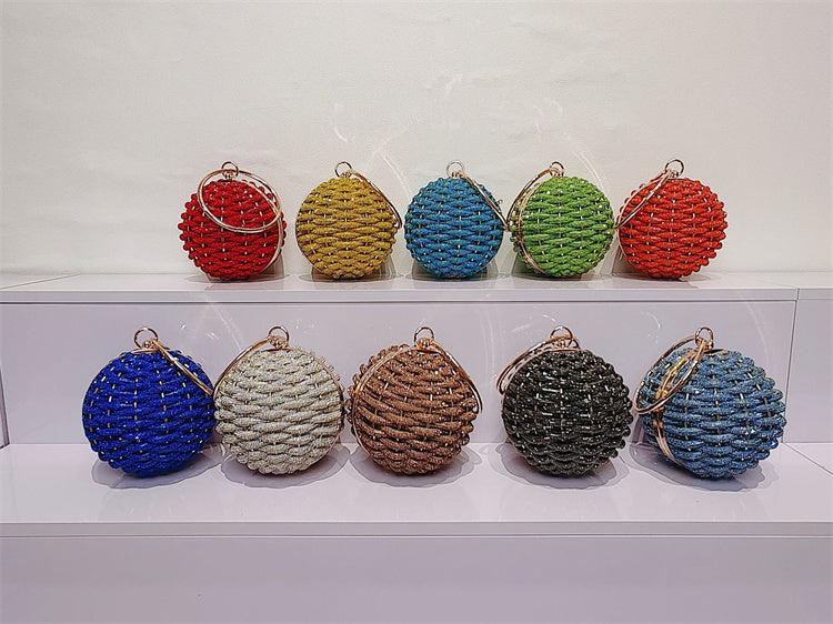 Rhinestone Woven Ball Clutch – Elegant Evening & Party Handbag for Women