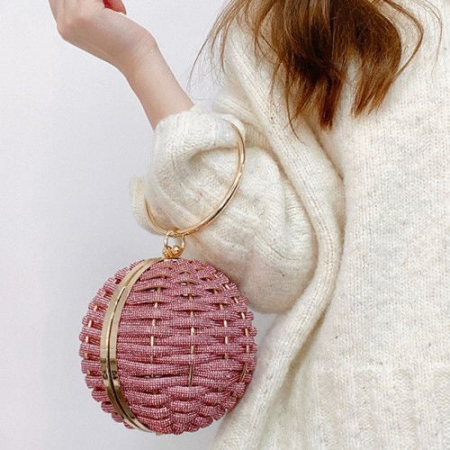 Rhinestone Woven Ball Clutch – Elegant Evening & Party Handbag for Women