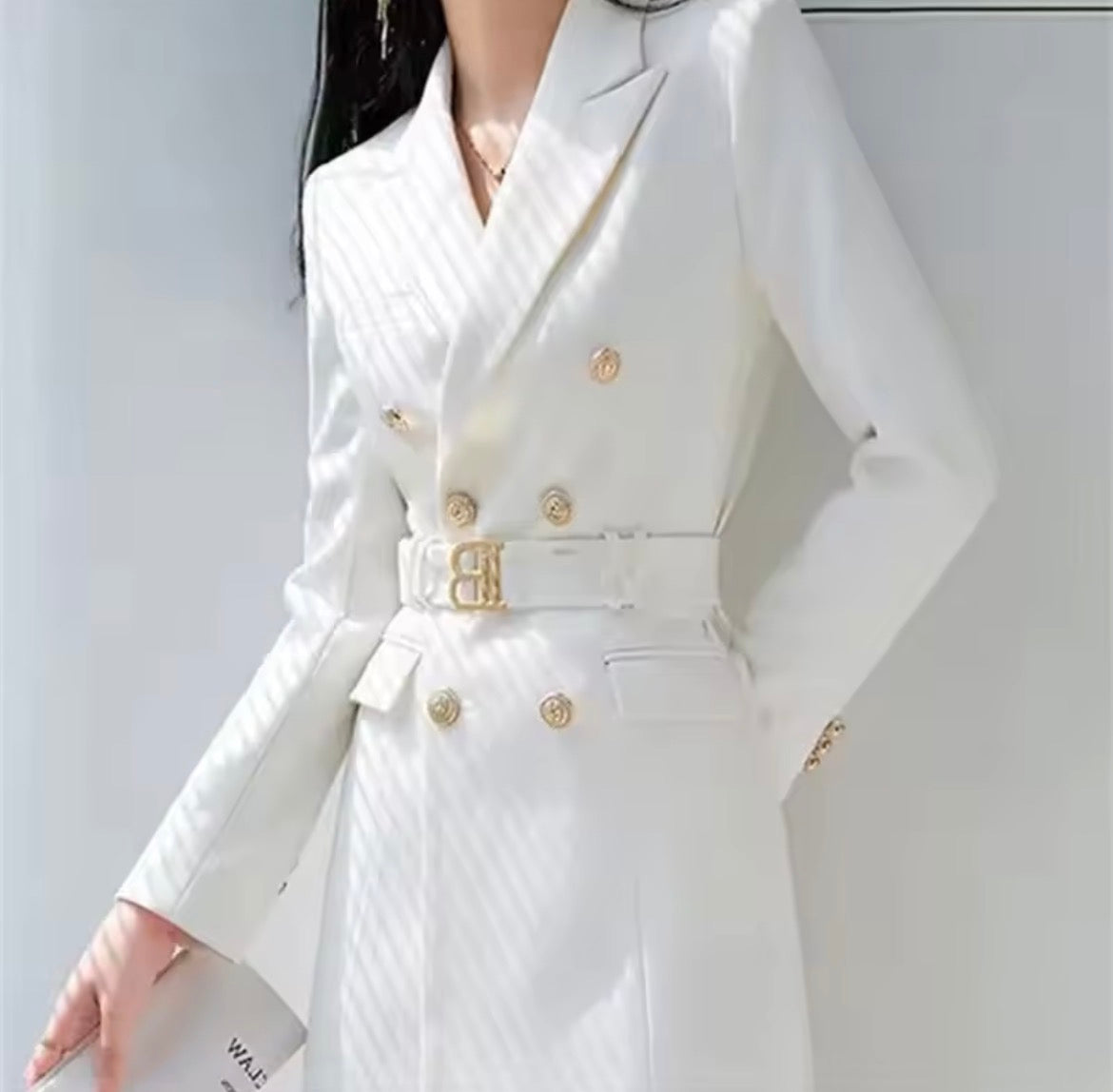 French Woman Style Suit Spring Cinched Waist Professional Suit Jacket Double Breasted Long-Sleeved Jacket With Belt for Lady
