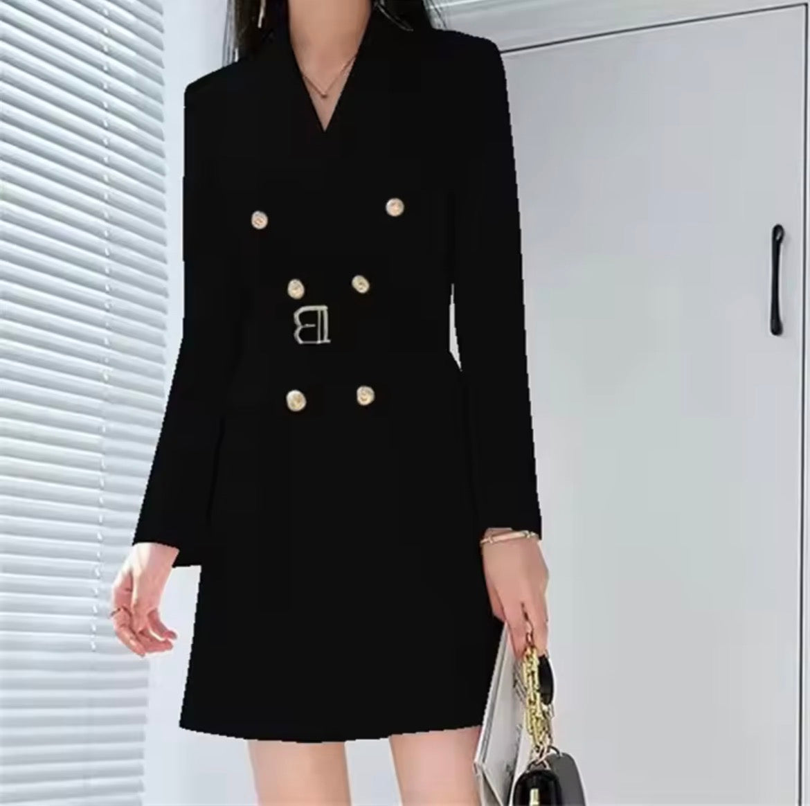 French Woman Style Suit Spring Cinched Waist Professional Suit Jacket Double Breasted Long-Sleeved Jacket With Belt for Lady