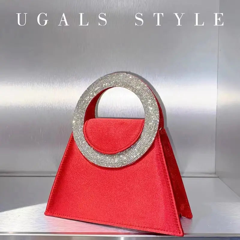 Elegant Satin Evening Clutch Bag with Diamond Handle – Women’s Luxury Party & Wedding Crossbody