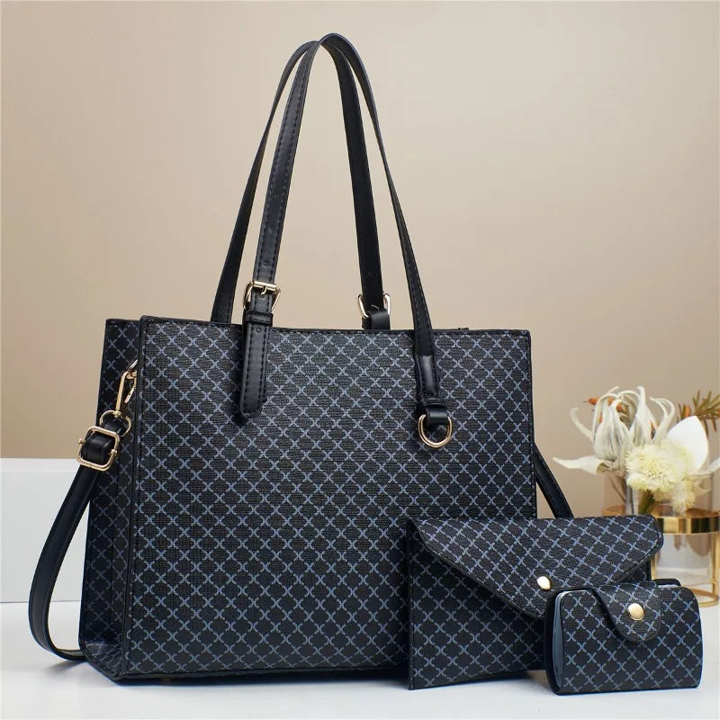 3-Piece Women’s Shoulder Bag Set – Large Capacity PU Tote, Crossbody & Bucket Bag