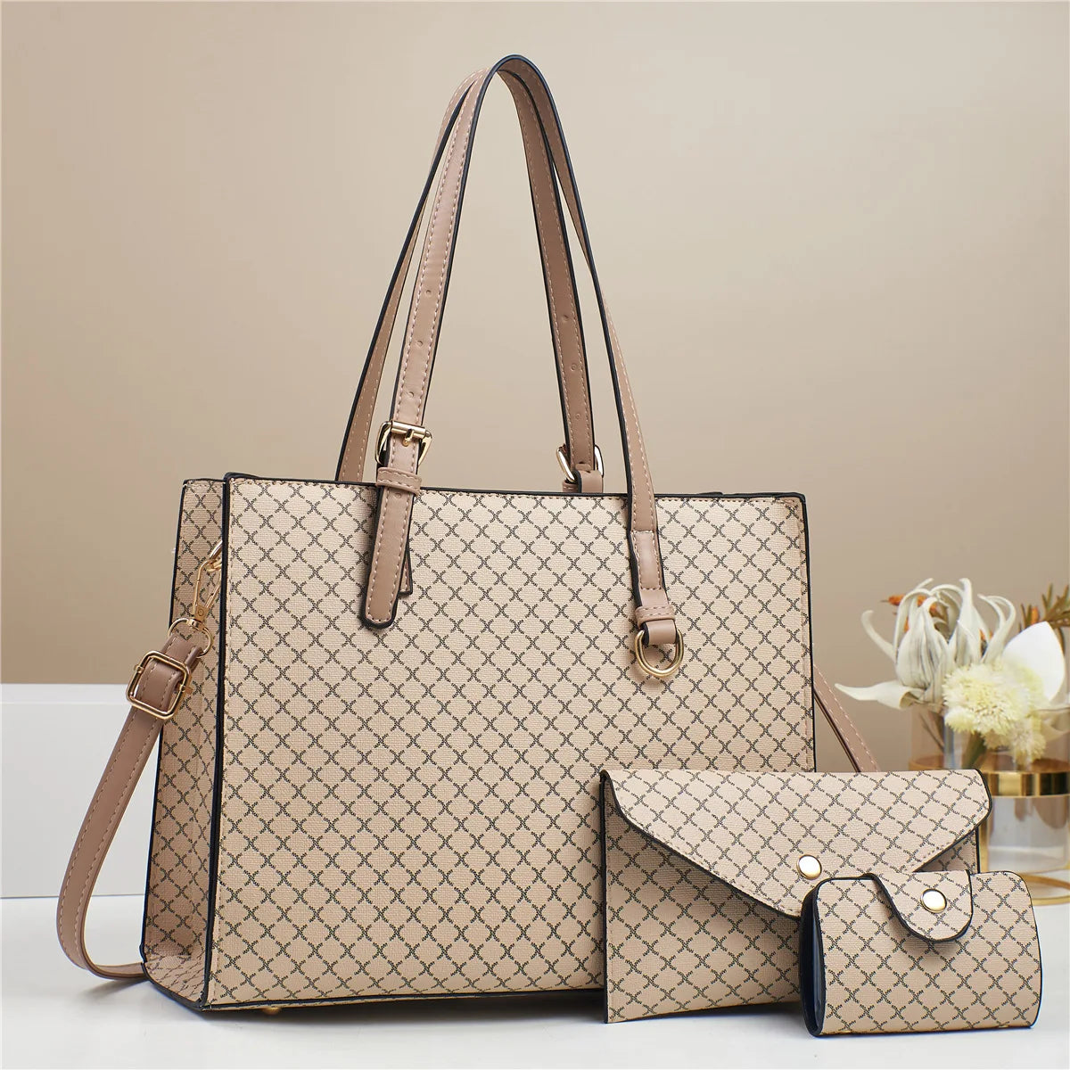 3-Piece Women’s Shoulder Bag Set – Large Capacity PU Tote, Crossbody & Bucket Bag