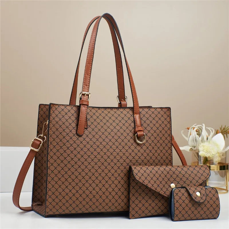 3-Piece Women’s Shoulder Bag Set – Large Capacity PU Tote, Crossbody & Bucket Bag