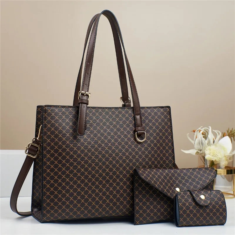 3-Piece Women’s Shoulder Bag Set – Large Capacity PU Tote, Crossbody & Bucket Bag