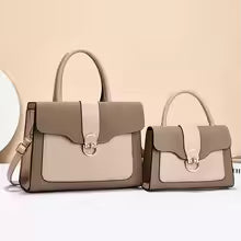 Fashionable Women's Commuter Handbag 2025 New Style Mother-Child Handbag PU Material Large Capacity Tote Bag with Contrast Color