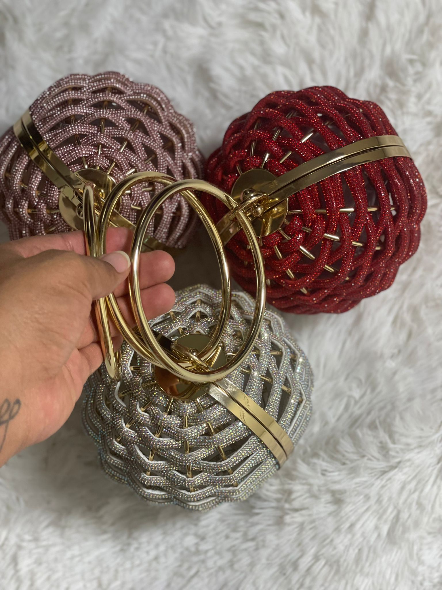 Rhinestone Woven Ball Clutch – Elegant Evening & Party Handbag for Women