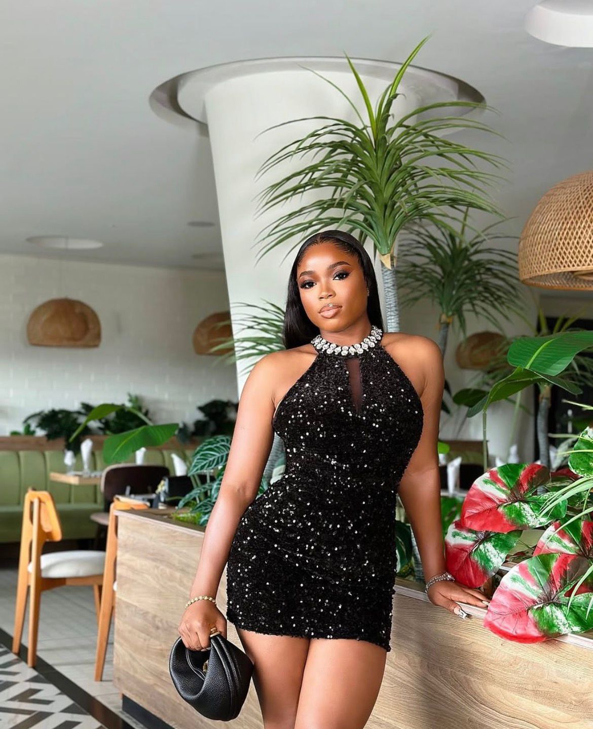 Sequin Halter Mini Dress with Keyhole Detail