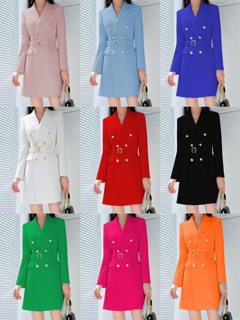 French Woman Style Suit Spring Cinched Waist Professional Suit Jacket Double Breasted Long-Sleeved Jacket With Belt for Lady